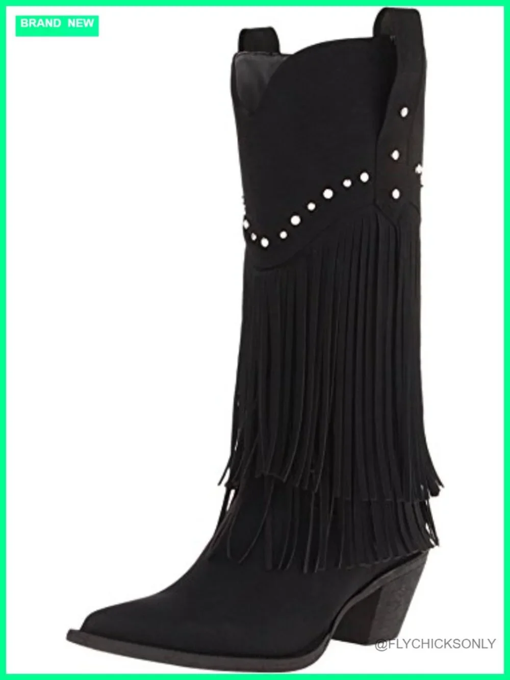 Faux Leather Pull On Fringe and Stud Boots